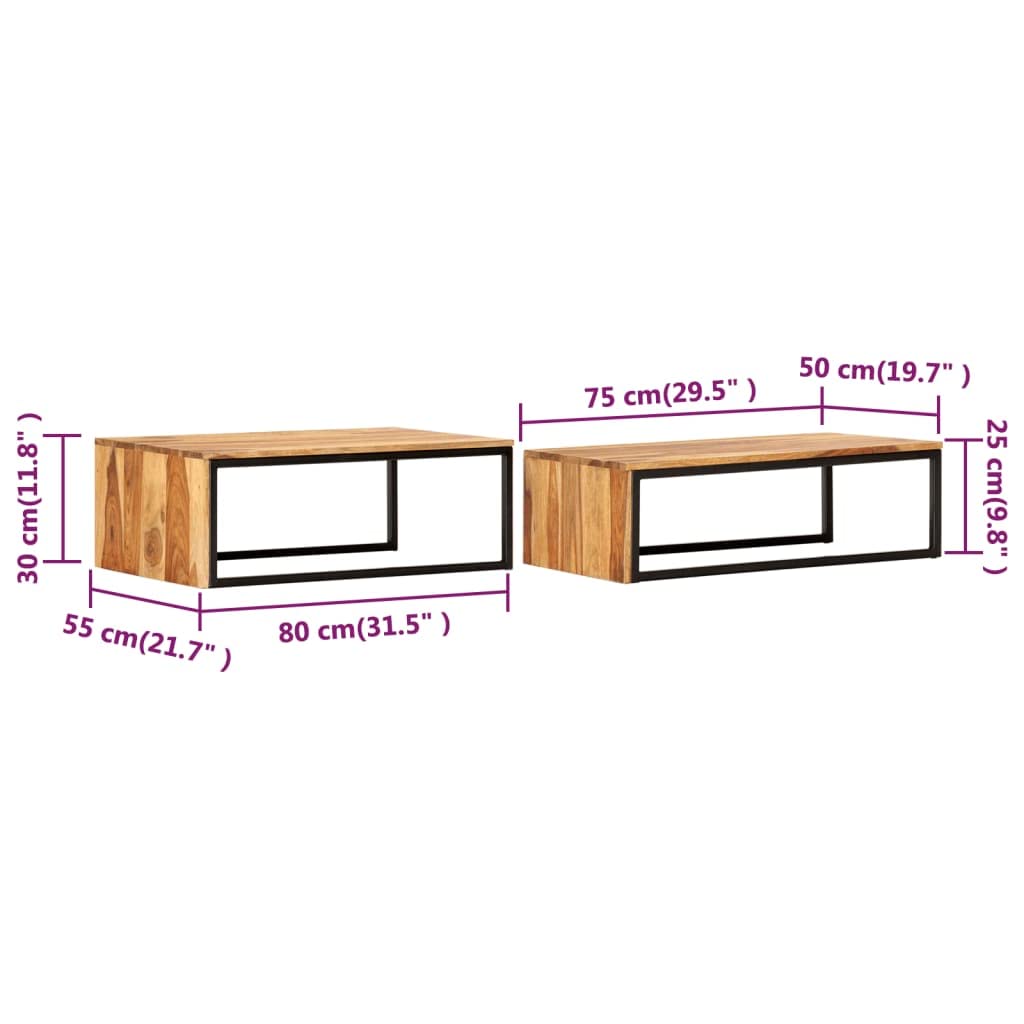 2 pcs Solid Sheesham Wood Nesting Coffee Table J252871