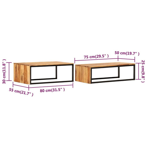 2 pcs Solid Sheesham Wood Nesting Coffee Table J252871