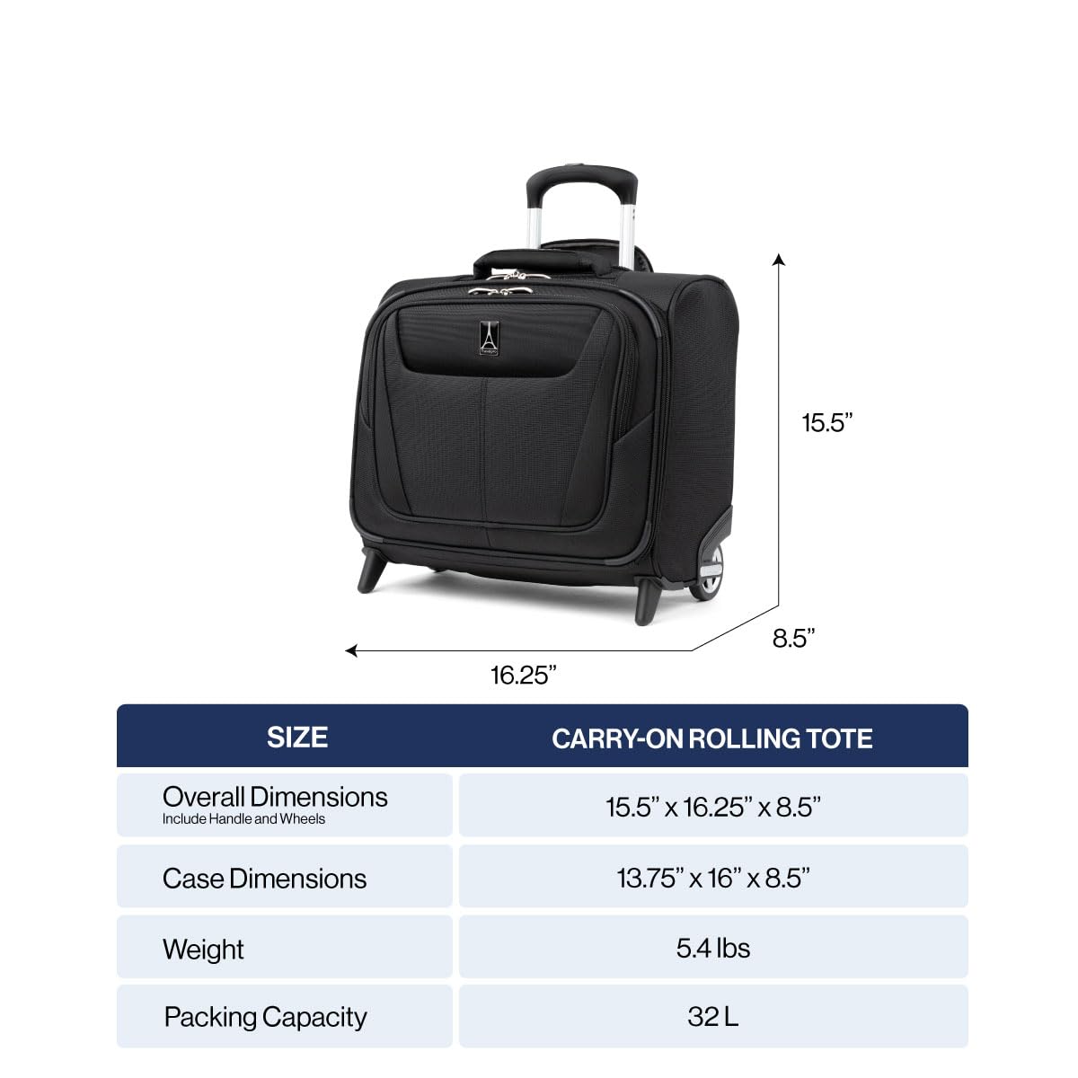Softside Rolling Underseat Tote, Black, 14-Inch K5577