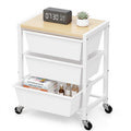 Rolling Cart with 3 Drawers, Lockable Wheels & Wooden Tabletop, Bright White L43672