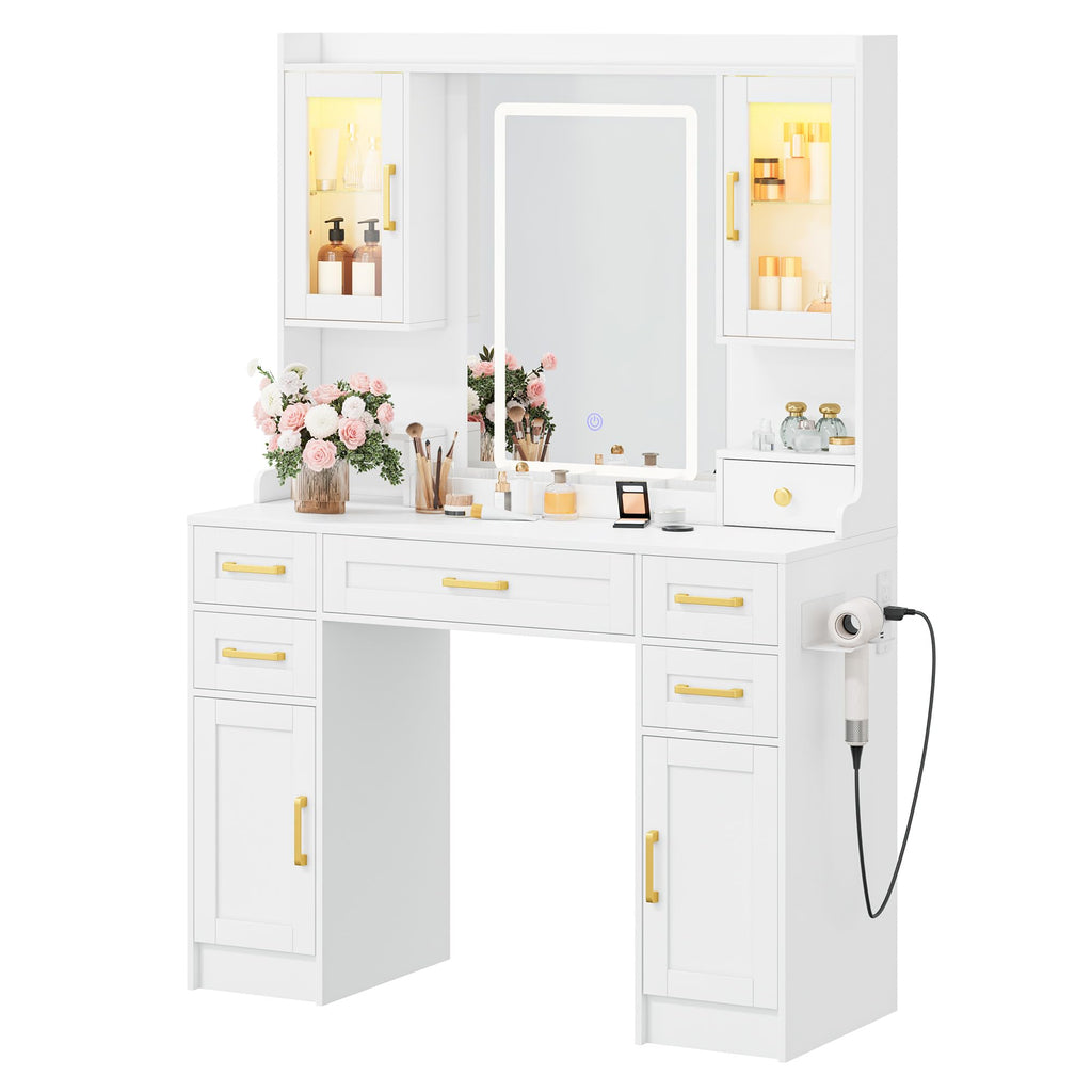 Vanity Desk with Mirror and LED Lights V854499