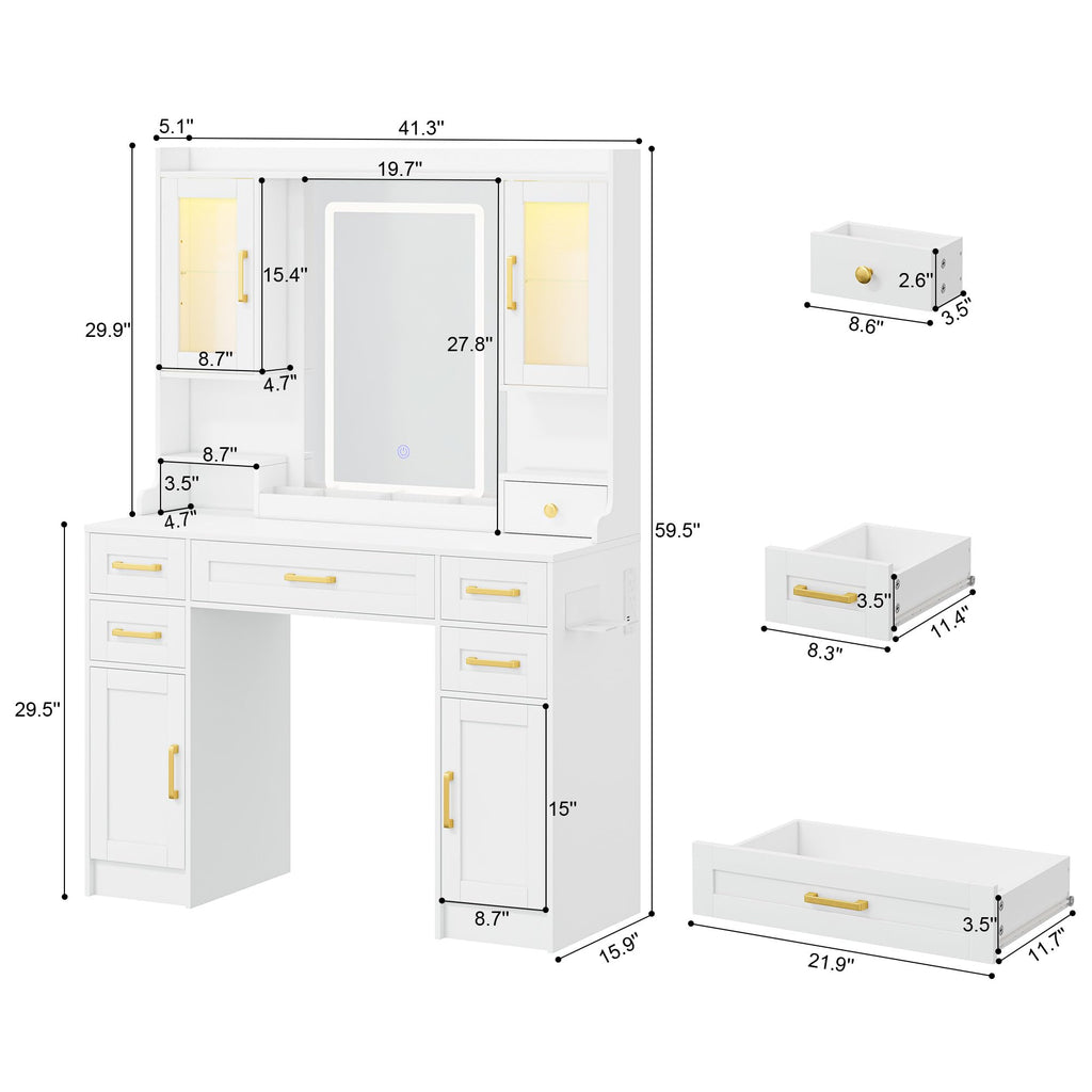 Vanity Desk with Mirror and LED Lights V854499