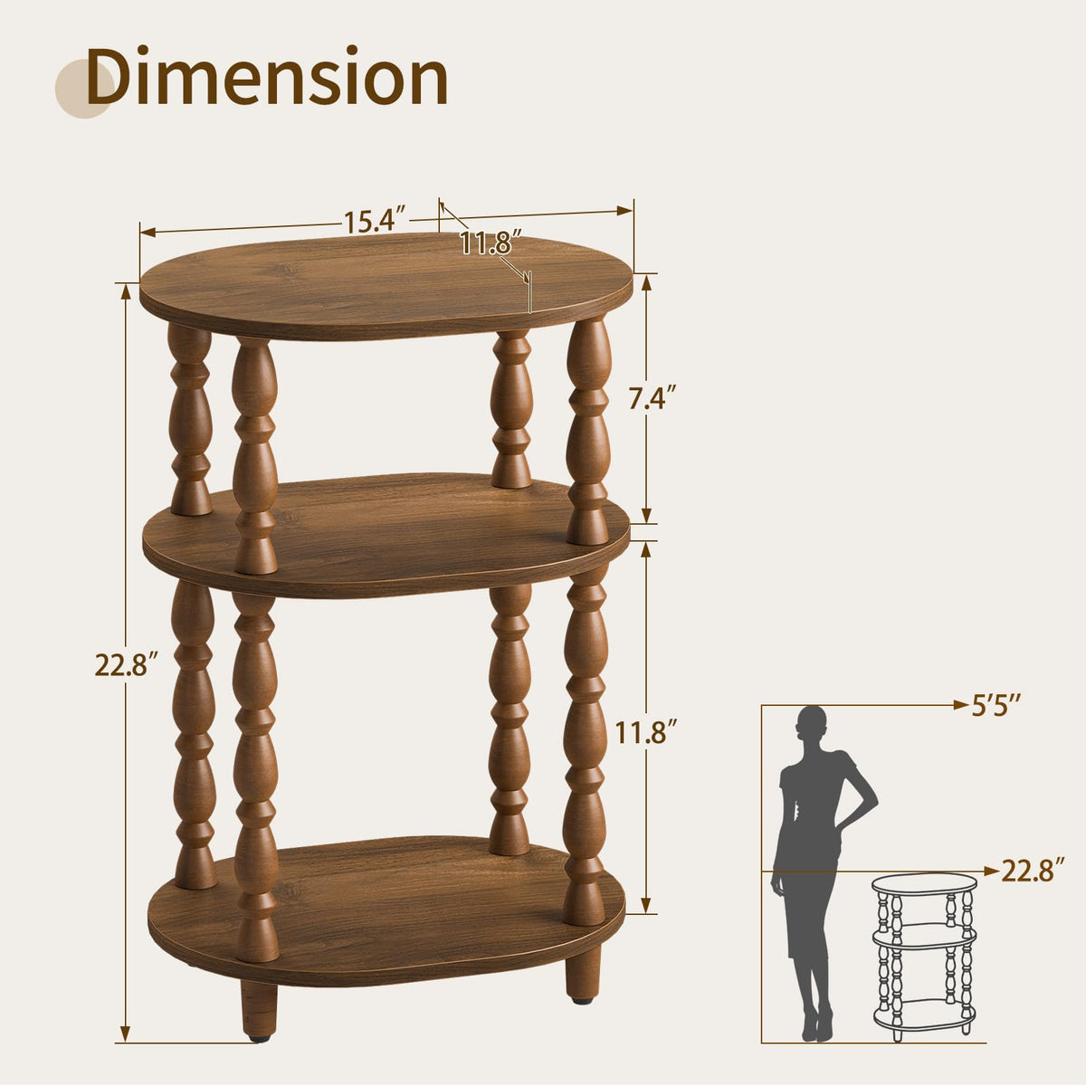 3-Tier Oval Wood Side Table with Storage Shelf J61747