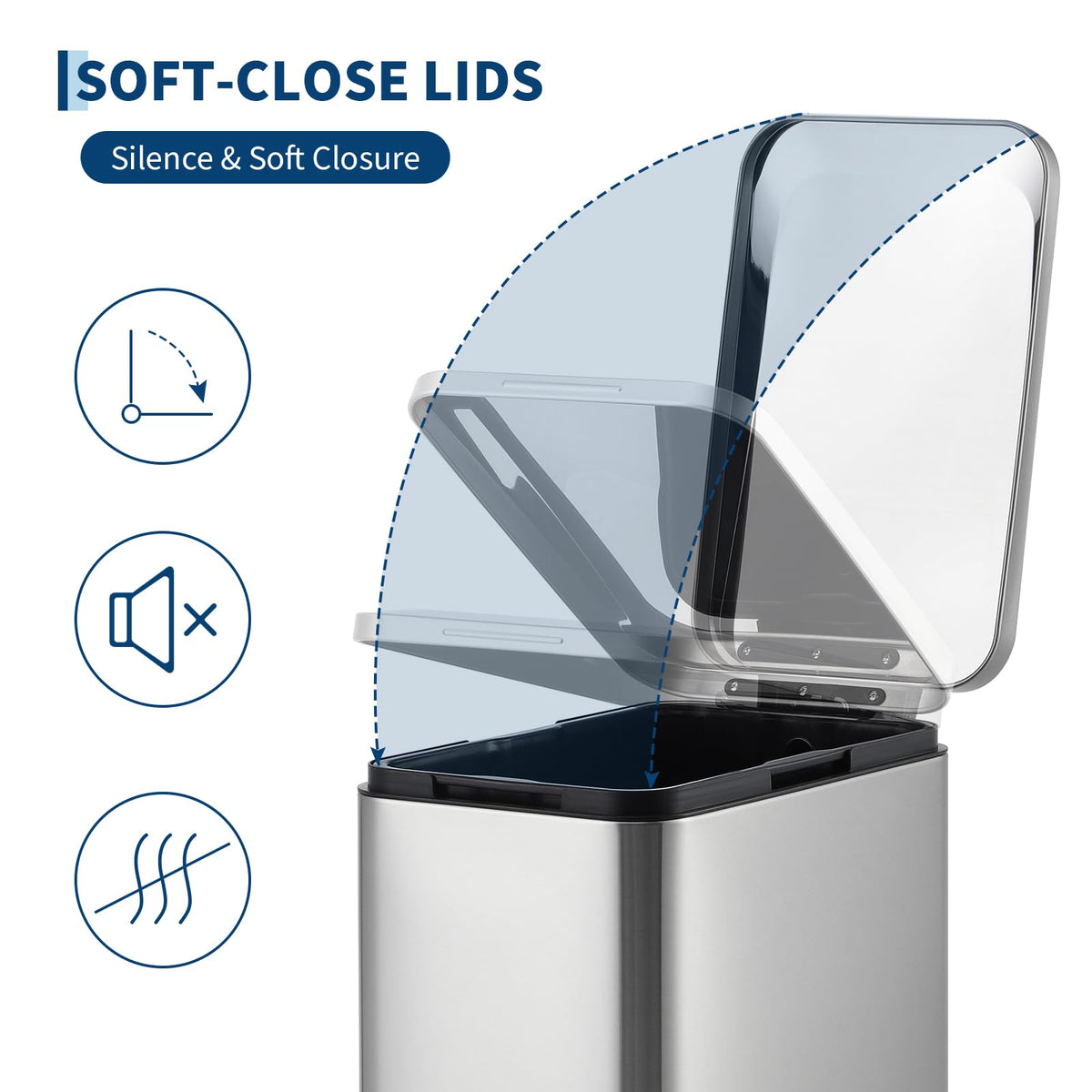 50L Slim Stainless Steel Step Trash Can with Soft-Close Lid V2084