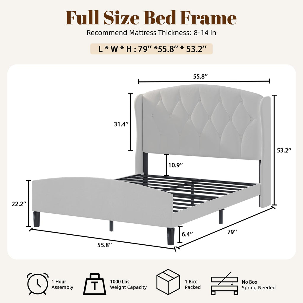 Full Size Bed Frame with Tufted Wingback Headboard & Footboard I768399
