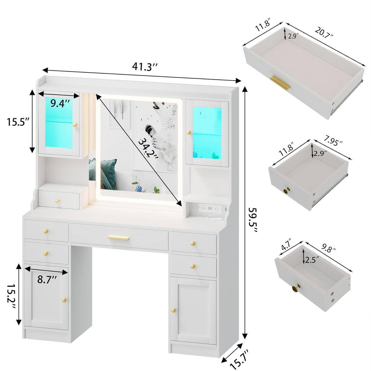White Makeup Vanity Desk with LED Mirror N5525
