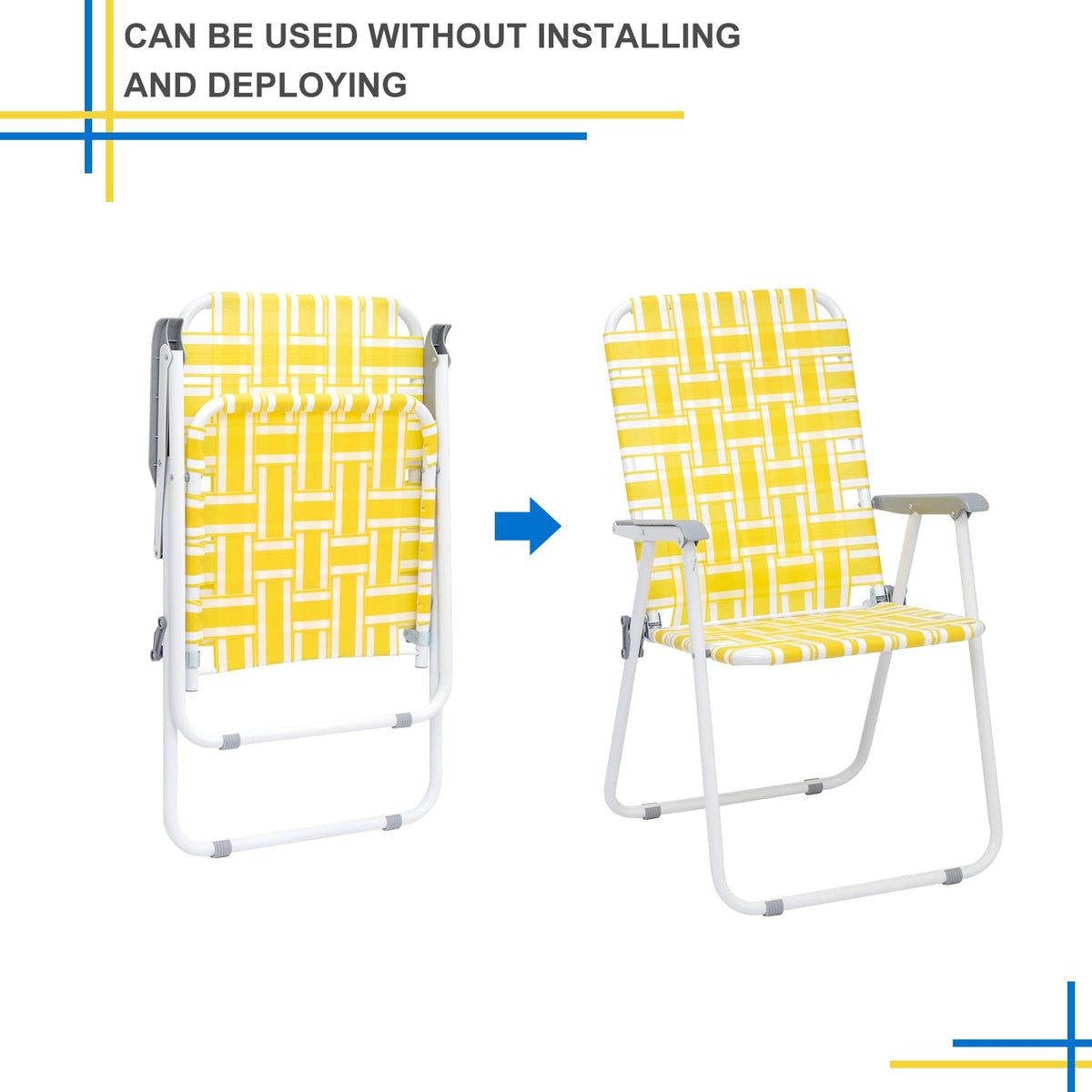 Set of 2 Yellow & White Webbed Folding Chairs K5110