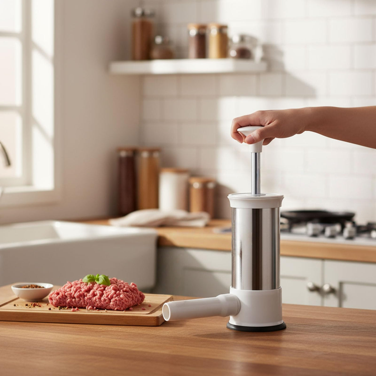 2.2-Pound Vertical Sausage Stuffer with 4 Nozzles N1237