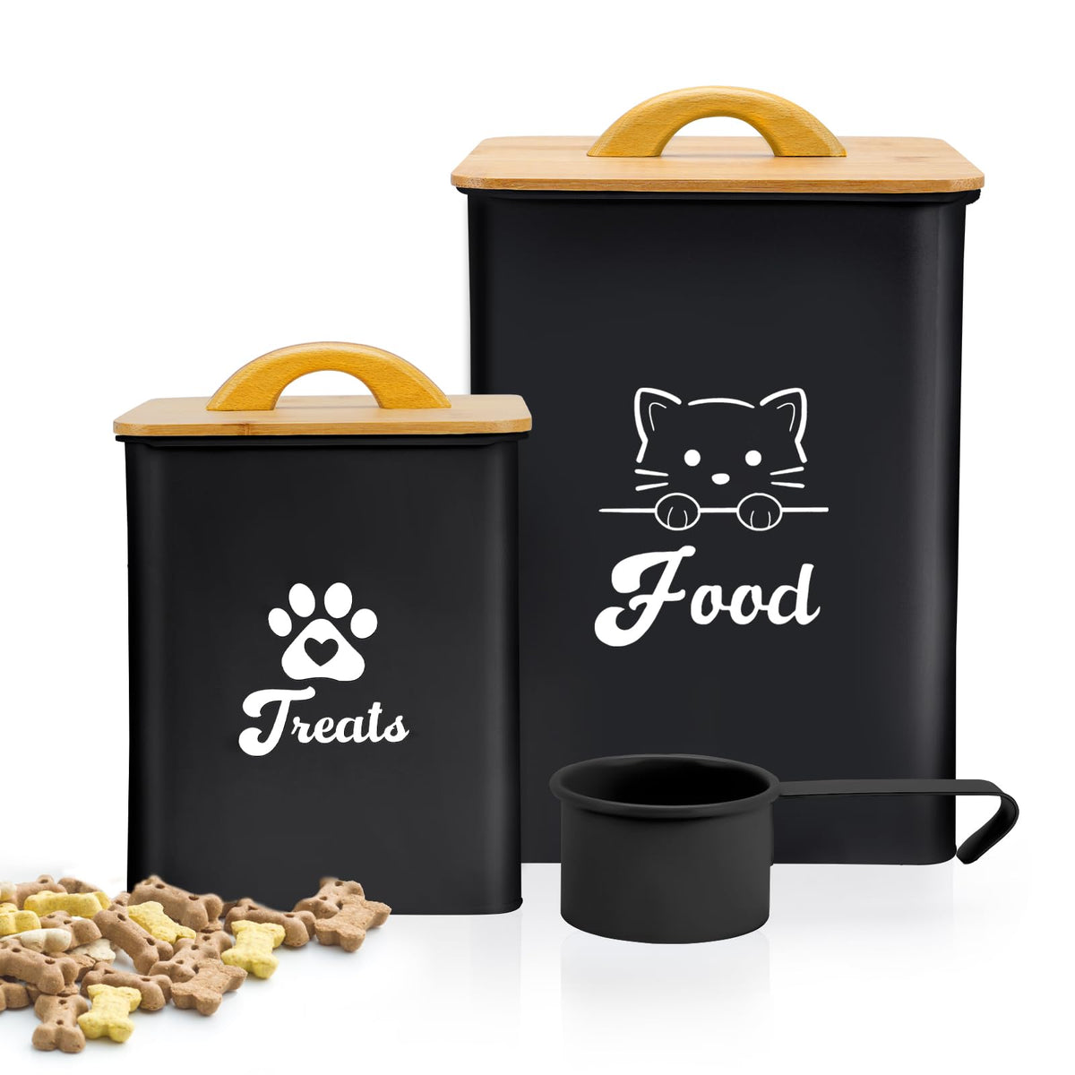 Black Airtight Cat Food Storage Container with Scoop A486673