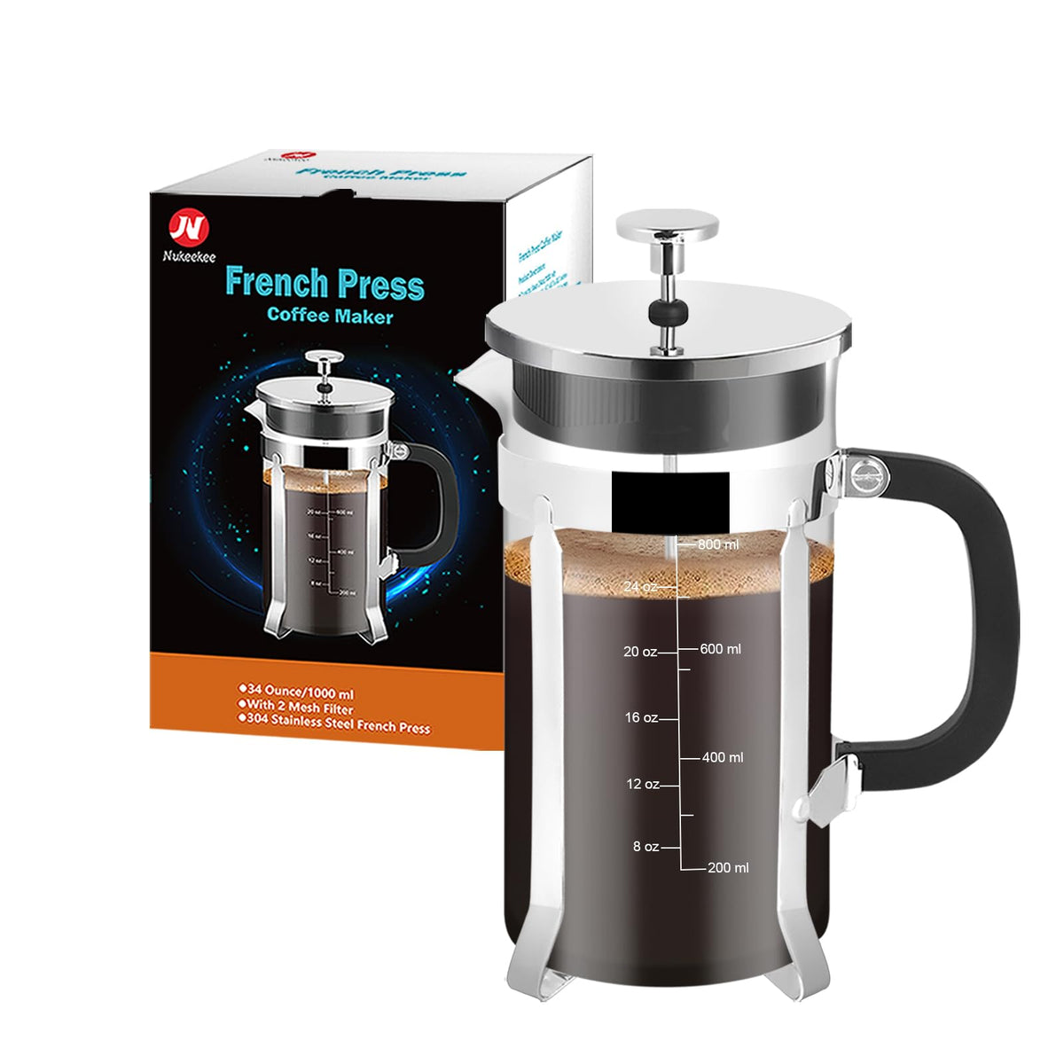 34oz Stainless Steel French Press Coffee Maker V438872