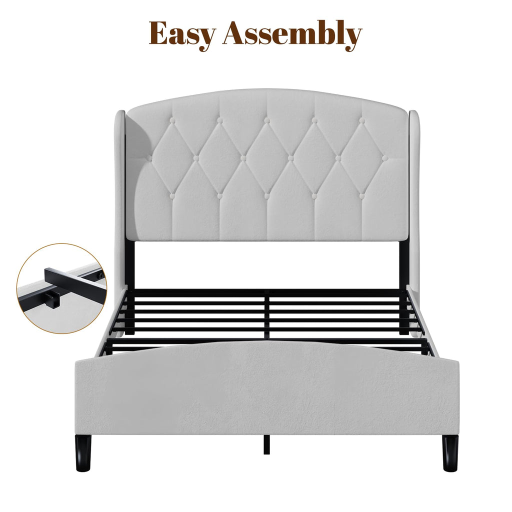 Full Size Bed Frame with Tufted Wingback Headboard & Footboard I768399