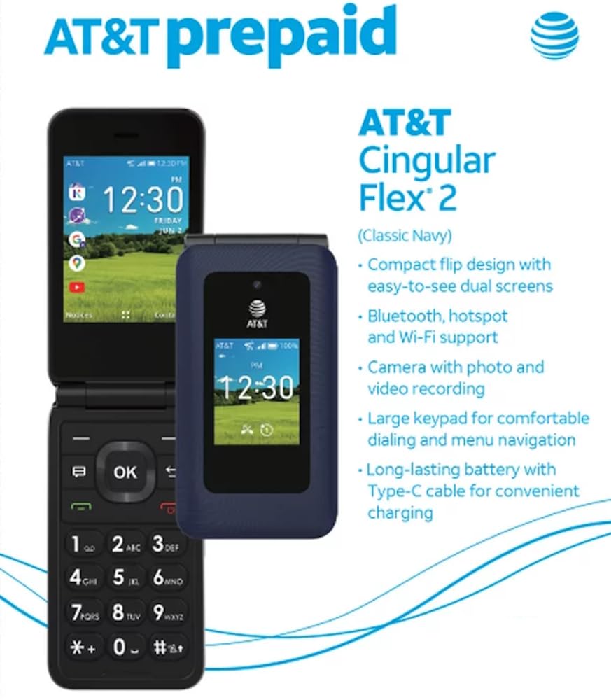 Prepaid 4G LTE Flip Phone, 2MP Camera, Android, Classic Navy E127188