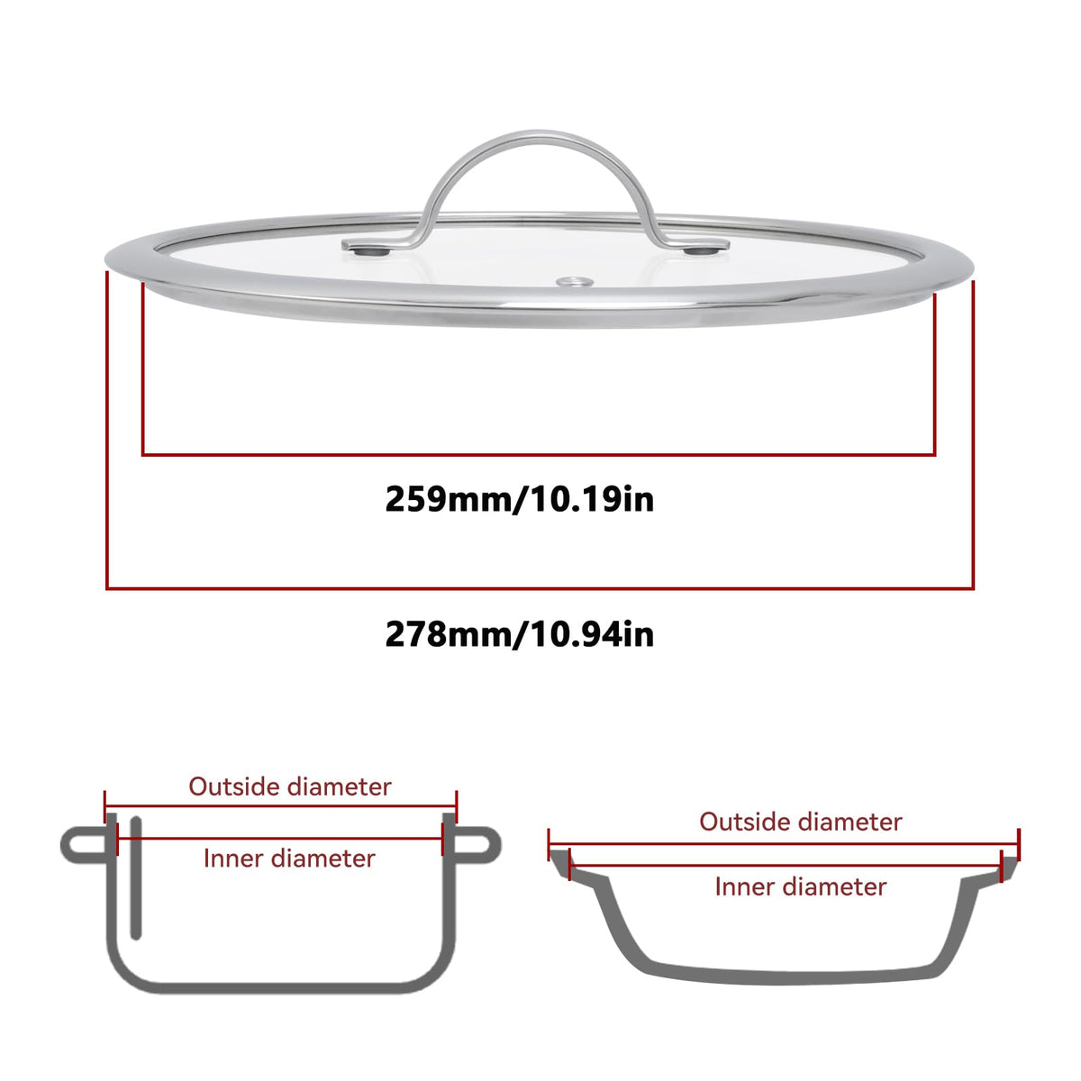 10.5" Tempered Glass Pot Lid W536