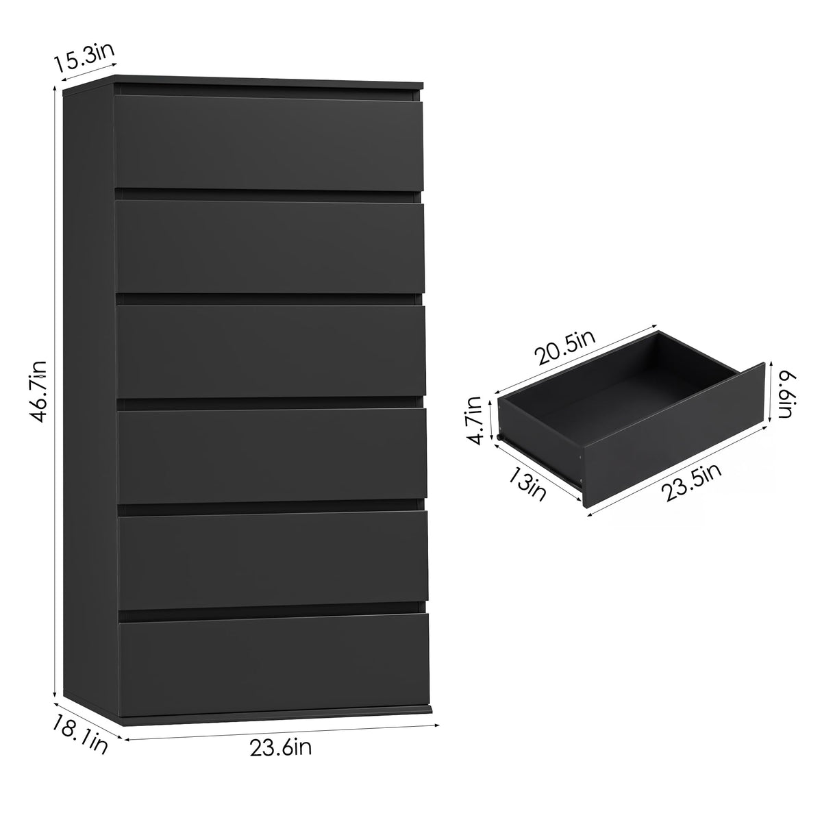 Black 6 Drawer Dresser A318