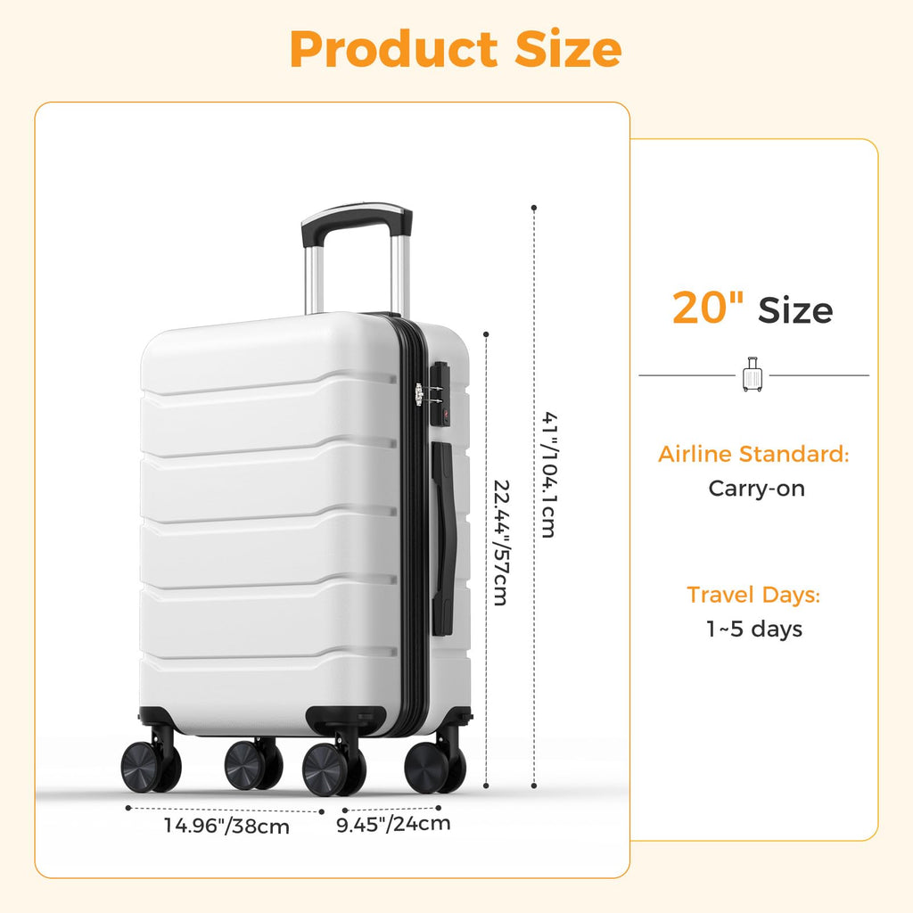 20 Inch White Hard Shell Carry on Luggage H171
