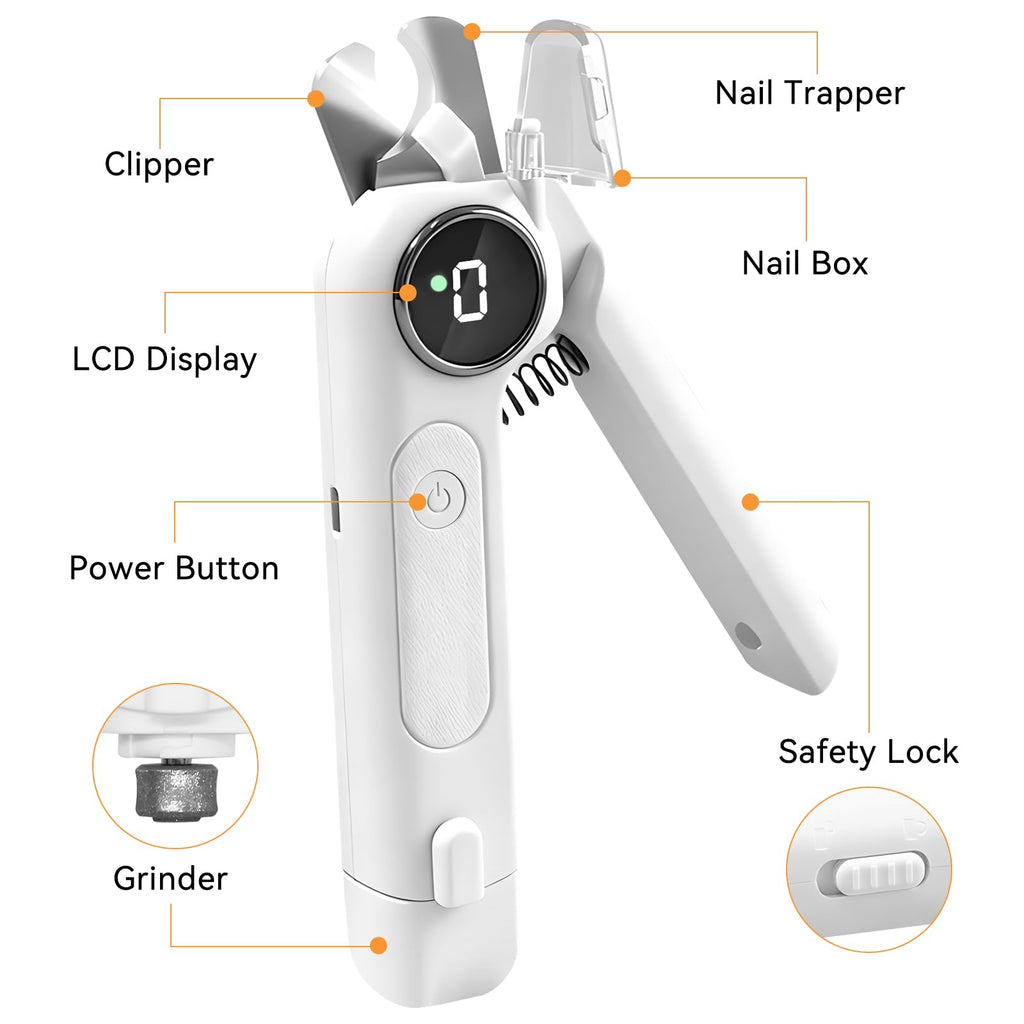 Dog Nails Clippers & Grinders 2in1 Trimmer with LCD Display and LED Lights Cat Claw Nail File with Protective Guard Rechargeable Electric Pet Toenail Silent Grooming Pro U2218