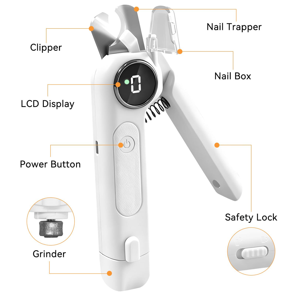 Dog Nails Clippers & Grinders 2in1 Trimmer with LCD Display and LED Lights Cat Claw Nail File with Protective Guard Rechargeable Electric Pet Toenail Silent Grooming Pro U2218
