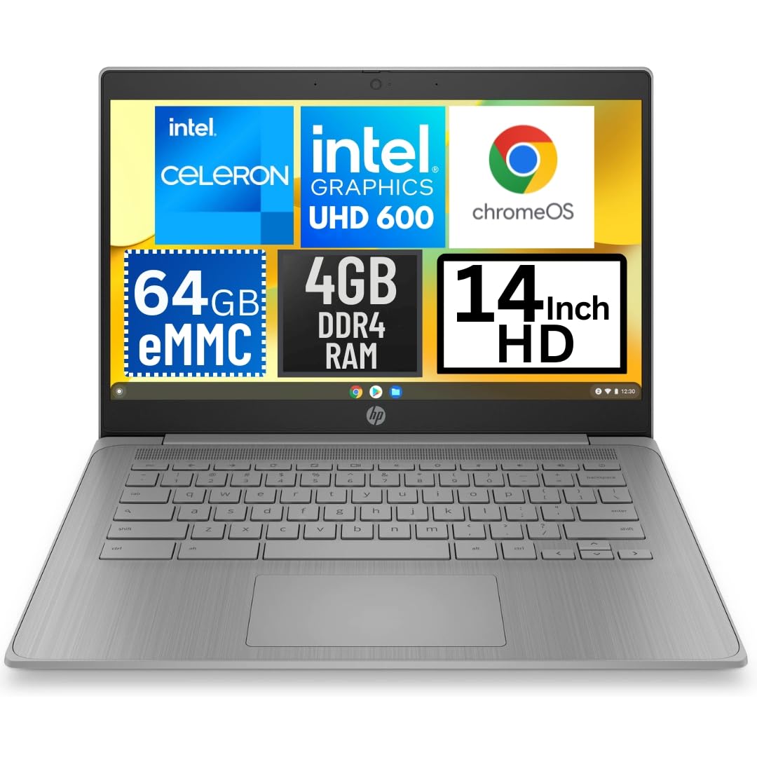 14 Inch HD Chromebook Laptop Intel Celeron N4120 4GB DDR4 RAM 64GB eMMC Chrome OS G469354