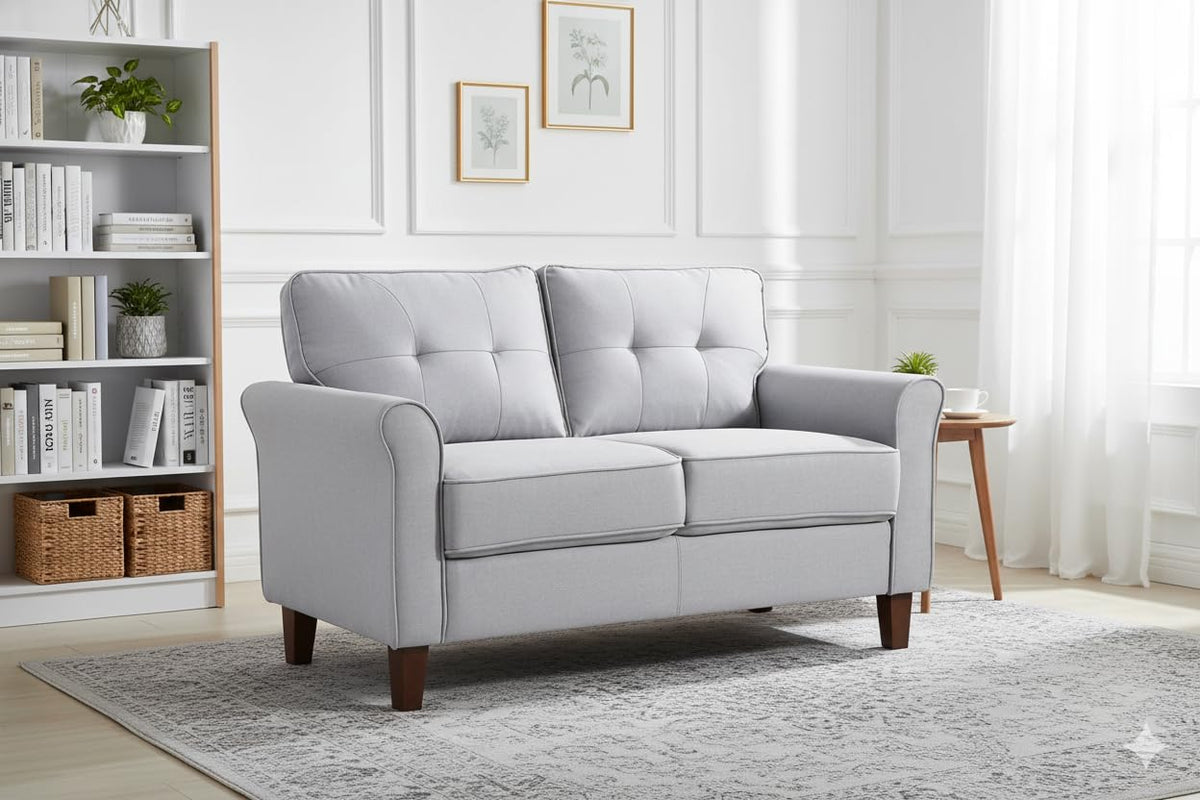 Light Gray Tufted Upholstered Loveseat Sofa R257