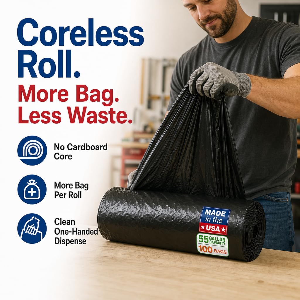 Heavy Duty Black 55-60 Gallon Trash Bags 100 Count K59340