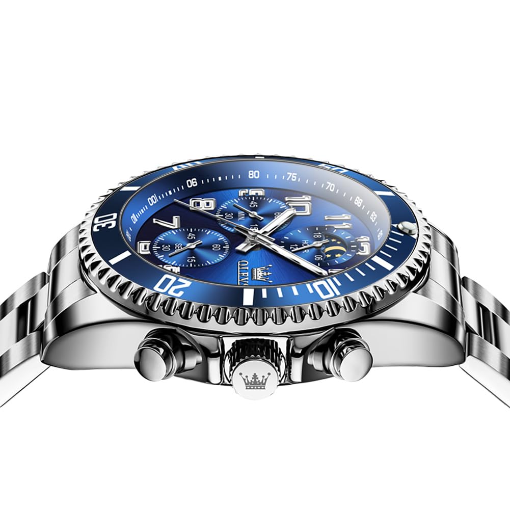 Mens Chronograph Moon Phase Two Tone Stainless Steel Waterproof Luminous Wrist Watch G373