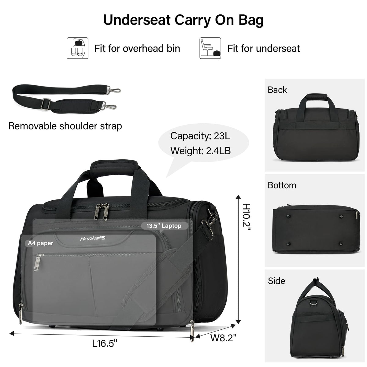 Black Lightweight Water Resistant Foldable Travel Duffel Bag M1672