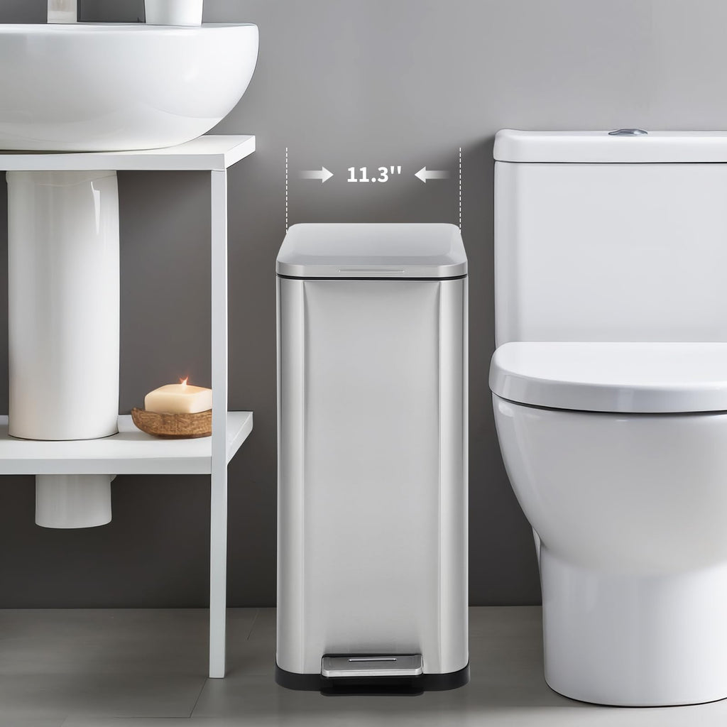 50L Slim Stainless Steel Step Trash Can with Soft-Close Lid V2084