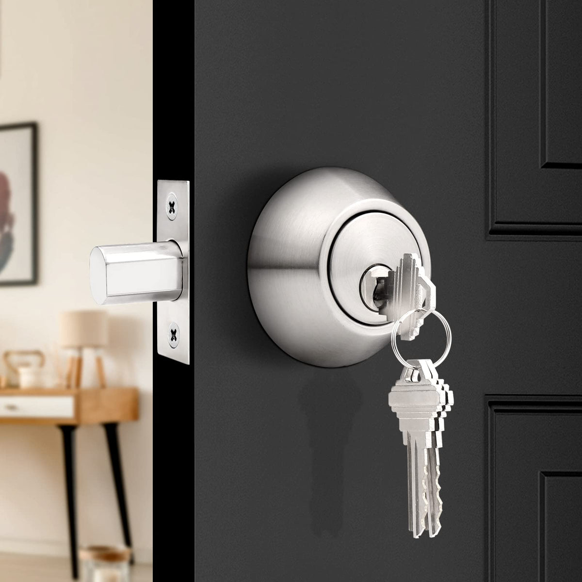 4 Pack Brushed Nickel Single Cylinder Deadbolts E75841