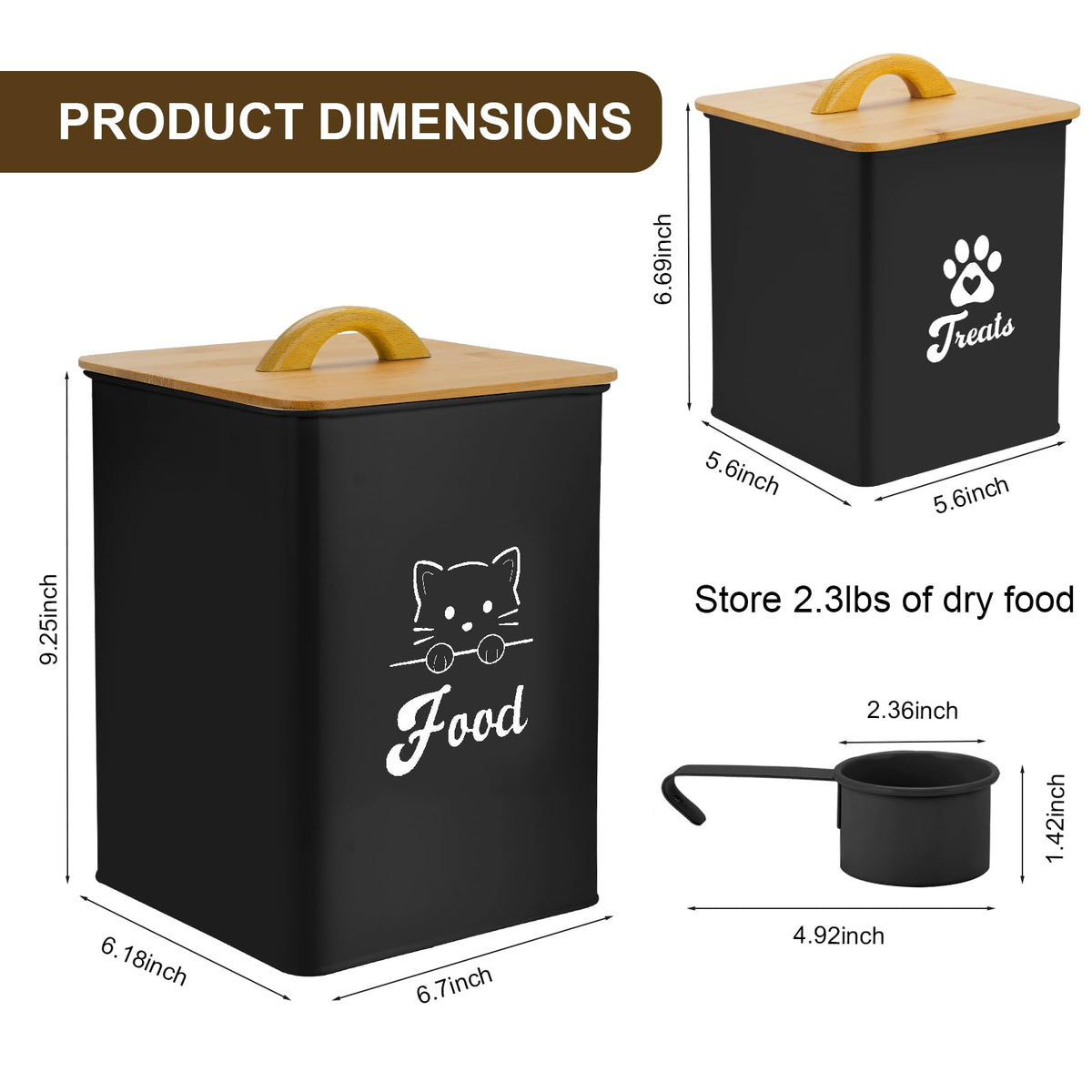 Black Airtight Cat Food Storage Container with Scoop A486673