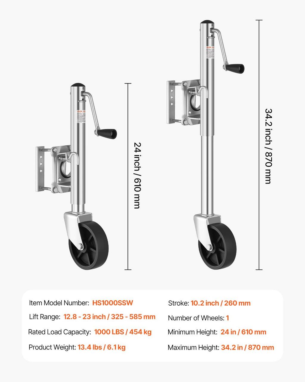 1000 lbs Trailer Jack with Wheel X34724