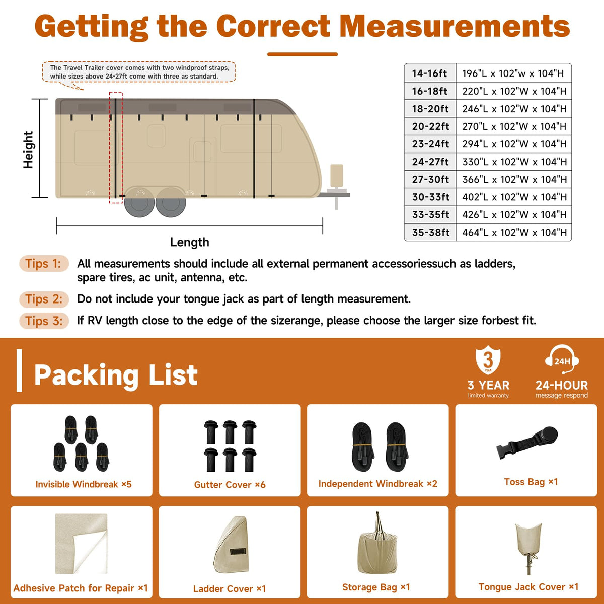 14' ~ 16' Waterproof Windproof Heavy Duty Travel Trailer RV Cover K30780