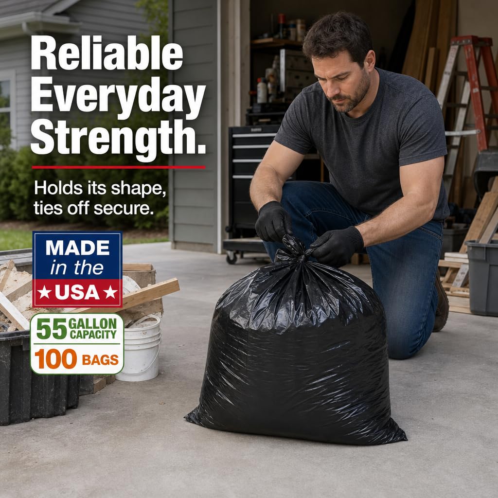 Heavy Duty Black 55-60 Gallon Trash Bags 100 Count K59340