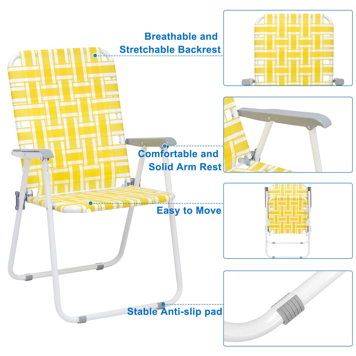 Set of 2 Yellow & White Webbed Folding Chairs K5110