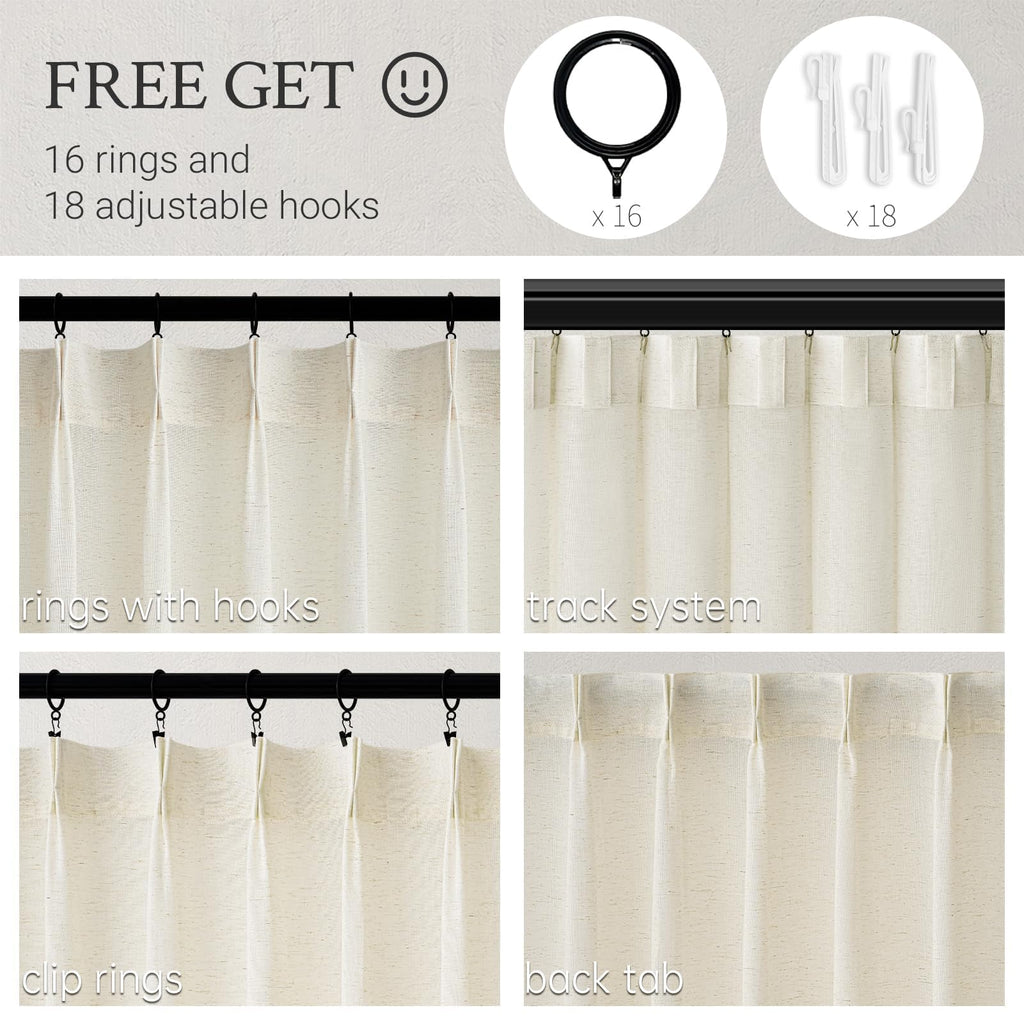 132 Inch Pinch Pleated Linen Curtains 2 Panels Natural Semi Sheer G514713