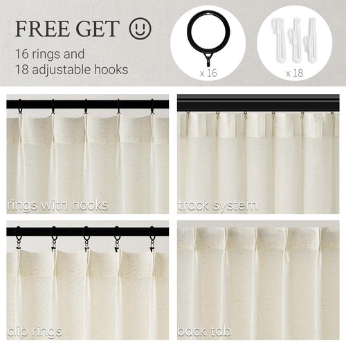 132 Inch Pinch Pleated Linen Curtains 2 Panels Natural Semi Sheer G514713