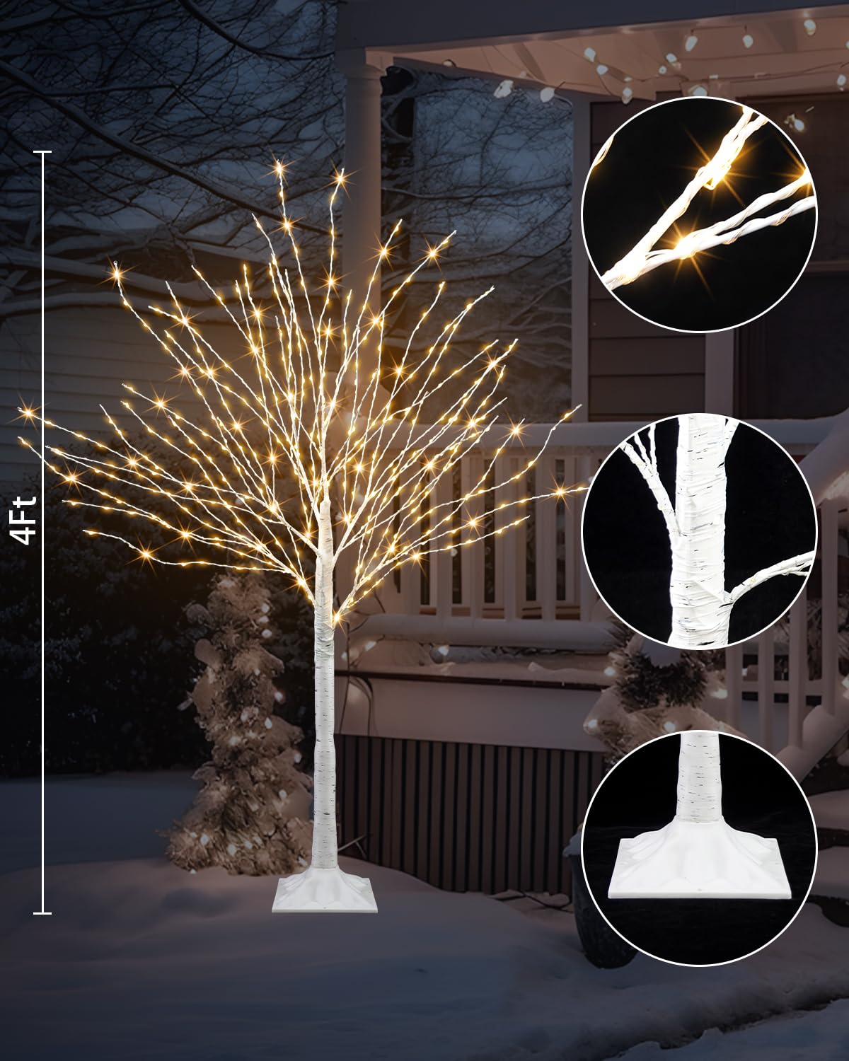 4 FT Lighted Artificial White Birch Tree with 432 LED Timer Z55344
