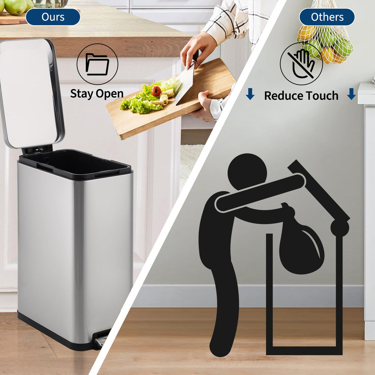 50L Slim Stainless Steel Step Trash Can with Soft-Close Lid V2084