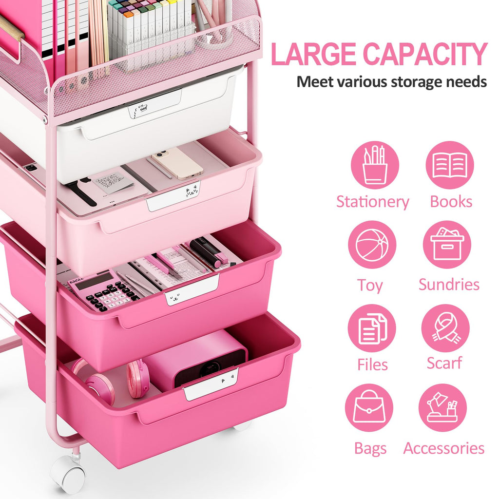 4-Drawer Rolling Storage Cart with Mesh Top Q616