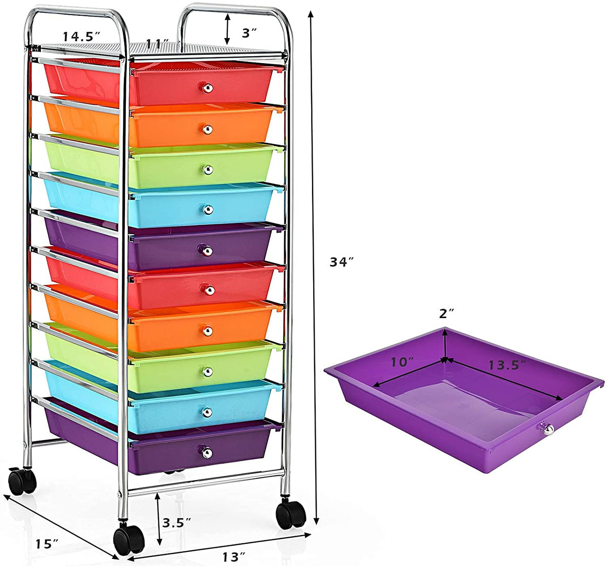 10 Drawer Rolling Storage Organizer Cart S636