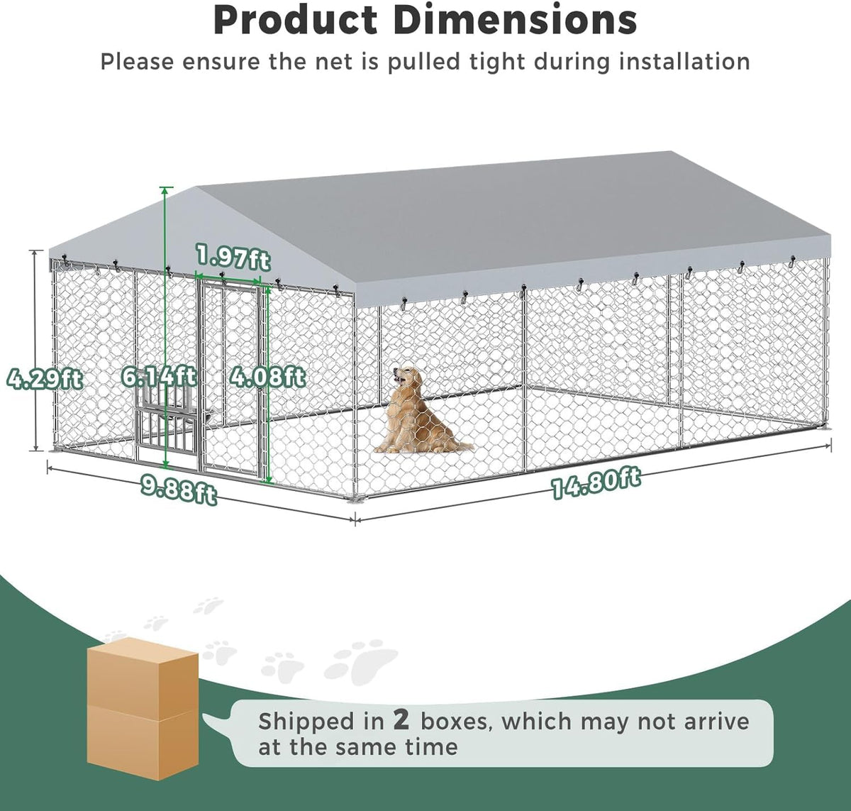 10x15FT Galvanized Outdoor Dog Kennel F7186