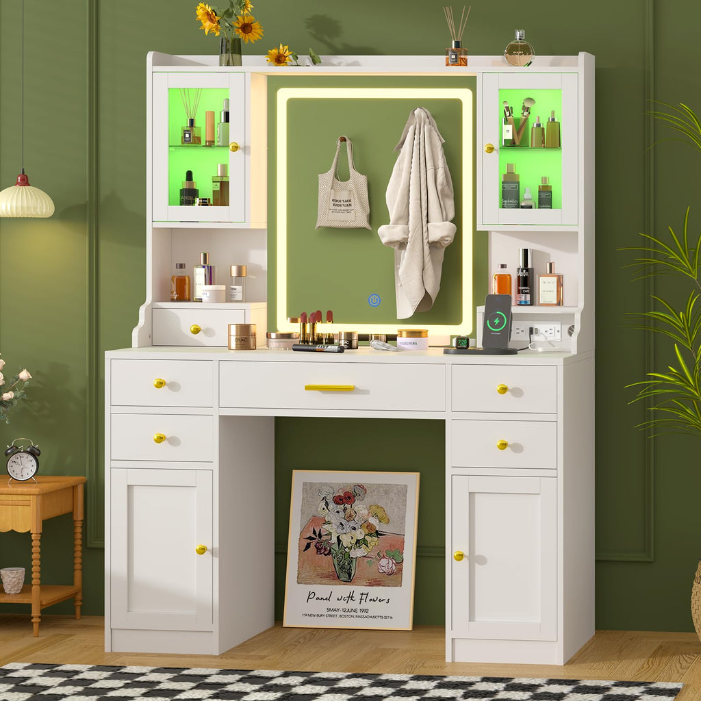 White Makeup Vanity Desk with LED Mirror N5525