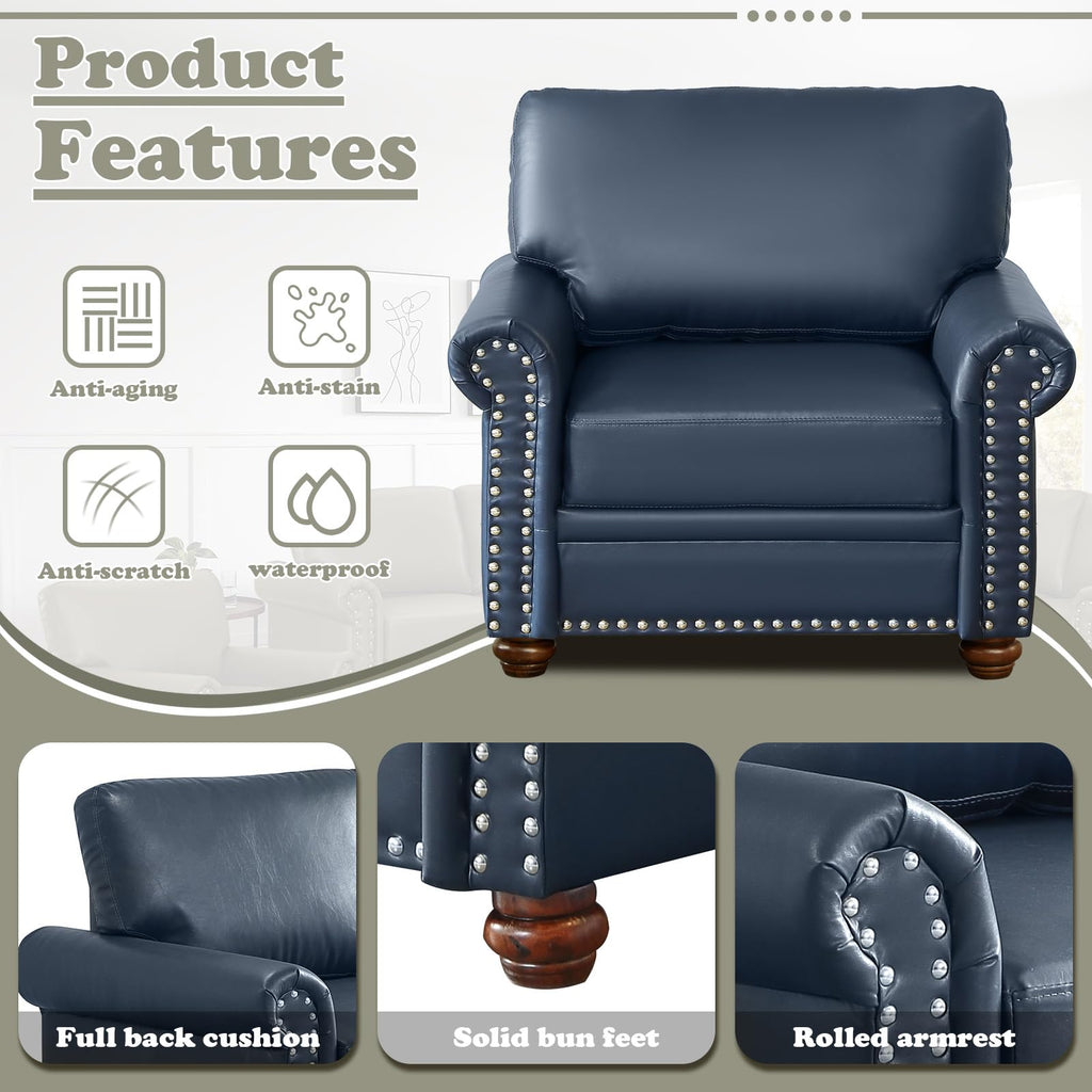 Navy Blue PU Leather Storage Loveseat Sofa Y8676