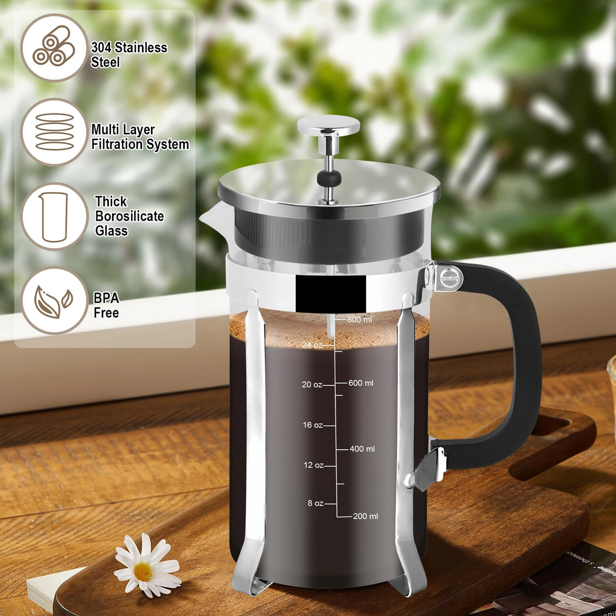 34oz Stainless Steel French Press Coffee Maker V438872
