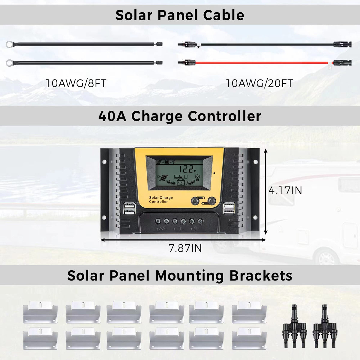 300 Watt 12 Volt Monocrystalline Solar Panel Kit with 40A PWM Charge Controller O745