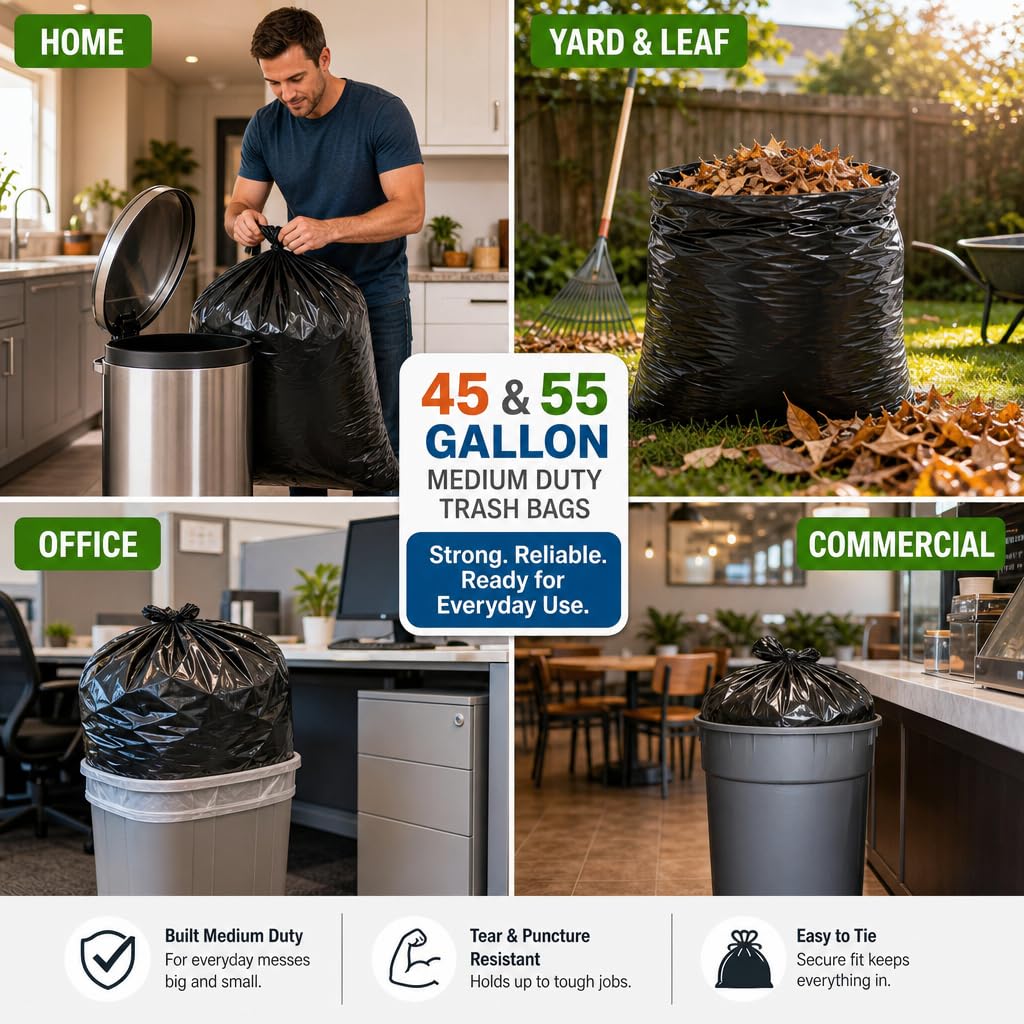 Heavy Duty Black 55-60 Gallon Trash Bags 100 Count K59340