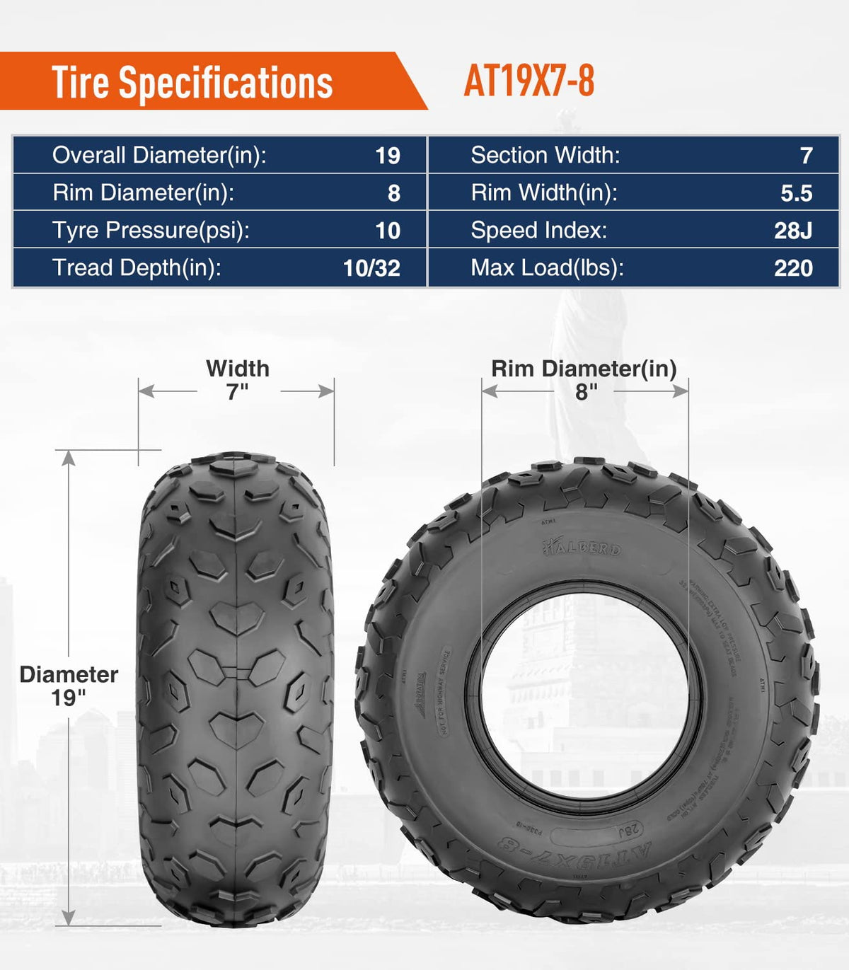 19x7-8 ATV UTV Tires Set of 2 Tubeless E36764