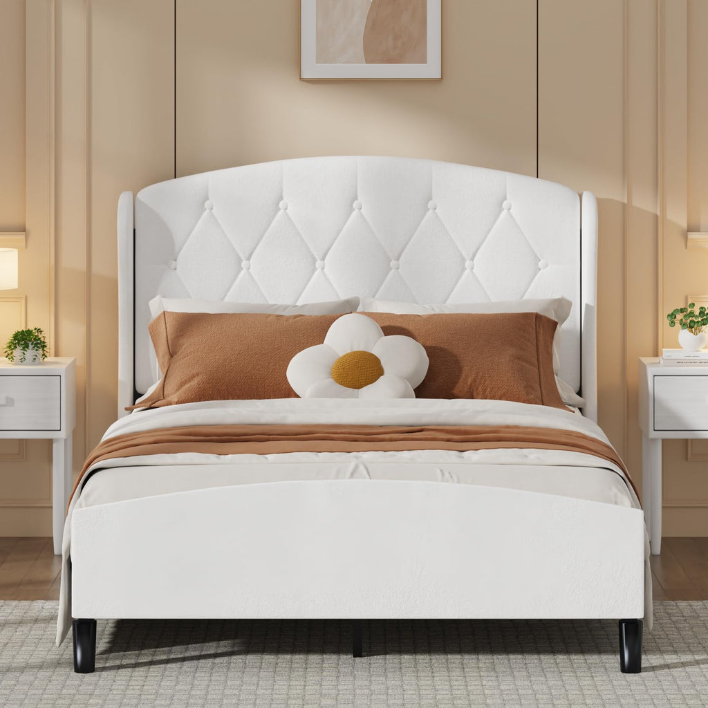 Full Size Bed Frame with Tufted Wingback Headboard & Footboard I768399