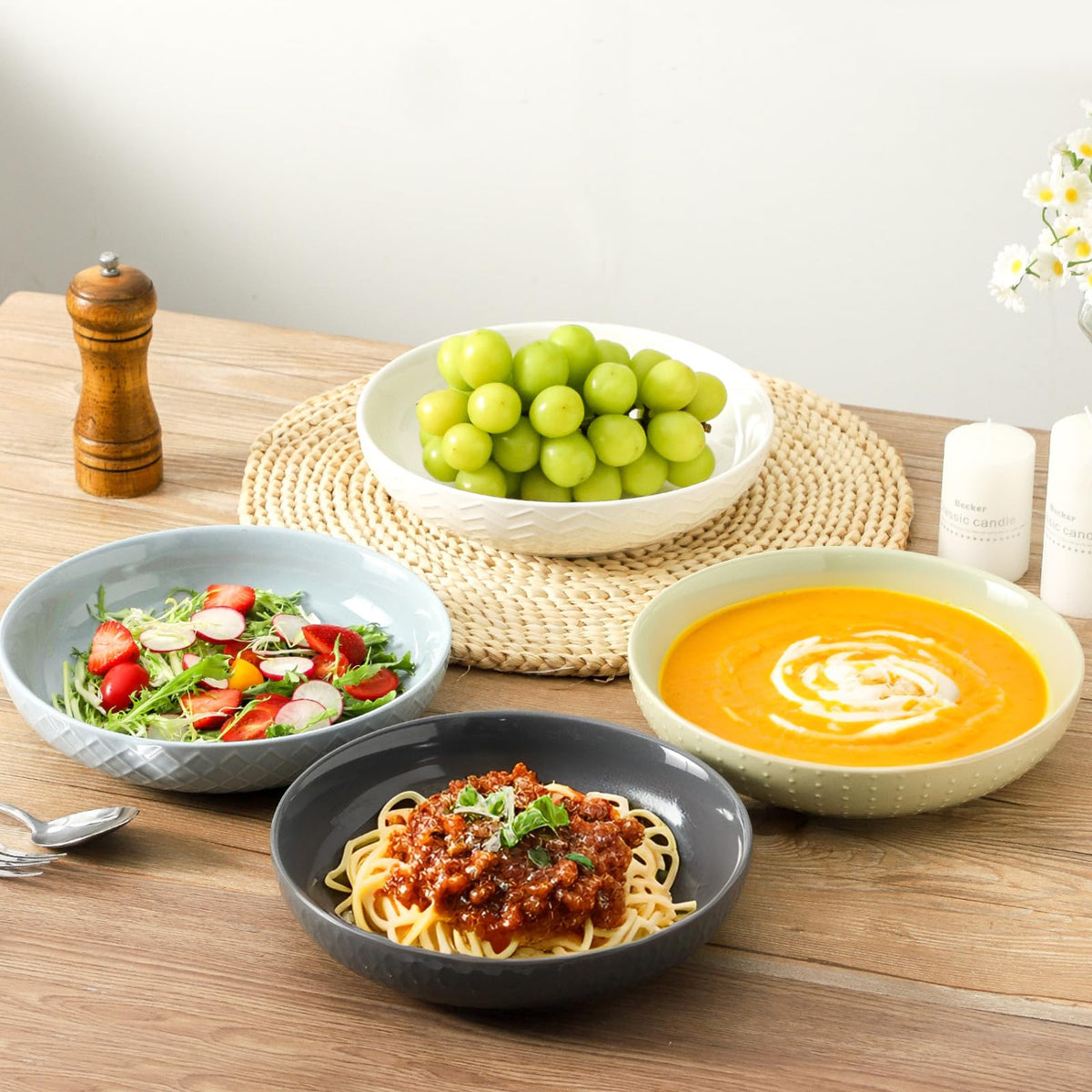 9.1'' 42 OZ Ceramic Pasta Bowls Set of 4 I26800