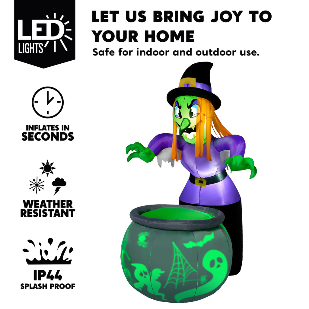 6 Ft Halloween Inflatable Witch and Cauldron Decoration with Green Ghost Light R3302
