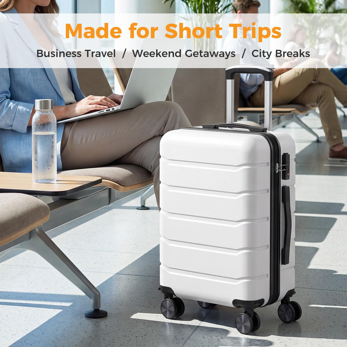 20 Inch White Hard Shell Carry on Luggage H171